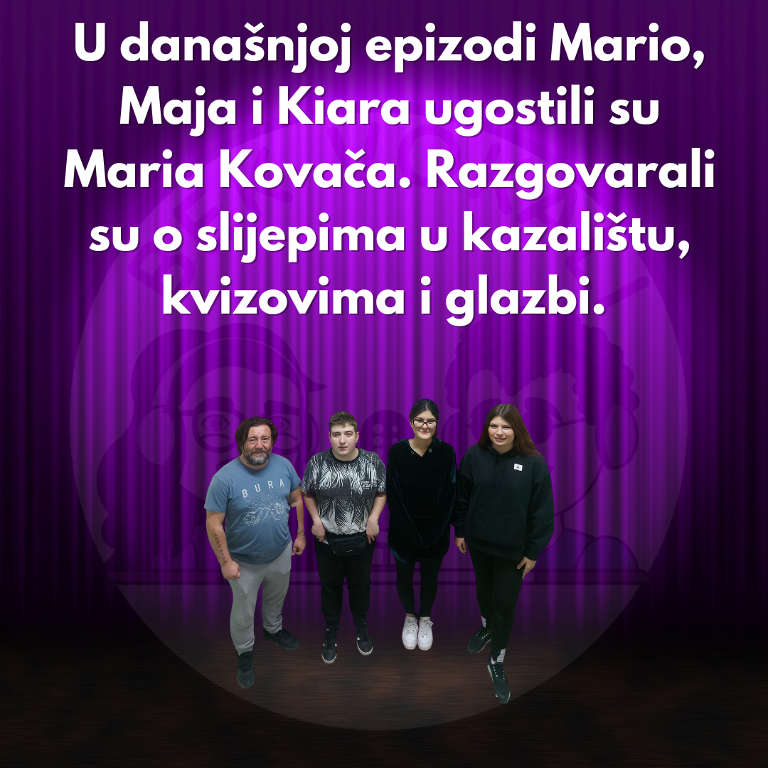 Na fotografiji se nalazi Mario Kovač s voditeljima DUBa Mariom Mahnetom, Majom Šutalo i Kiarom Štefanac. Na fotografiji se nalazi i tekst: "U današnjom epizodi Mario, Maja i Kiara ugostili su Maria Kovača. Razgovarali su o slijepima u kazalištu, kvizovima i glazbi."