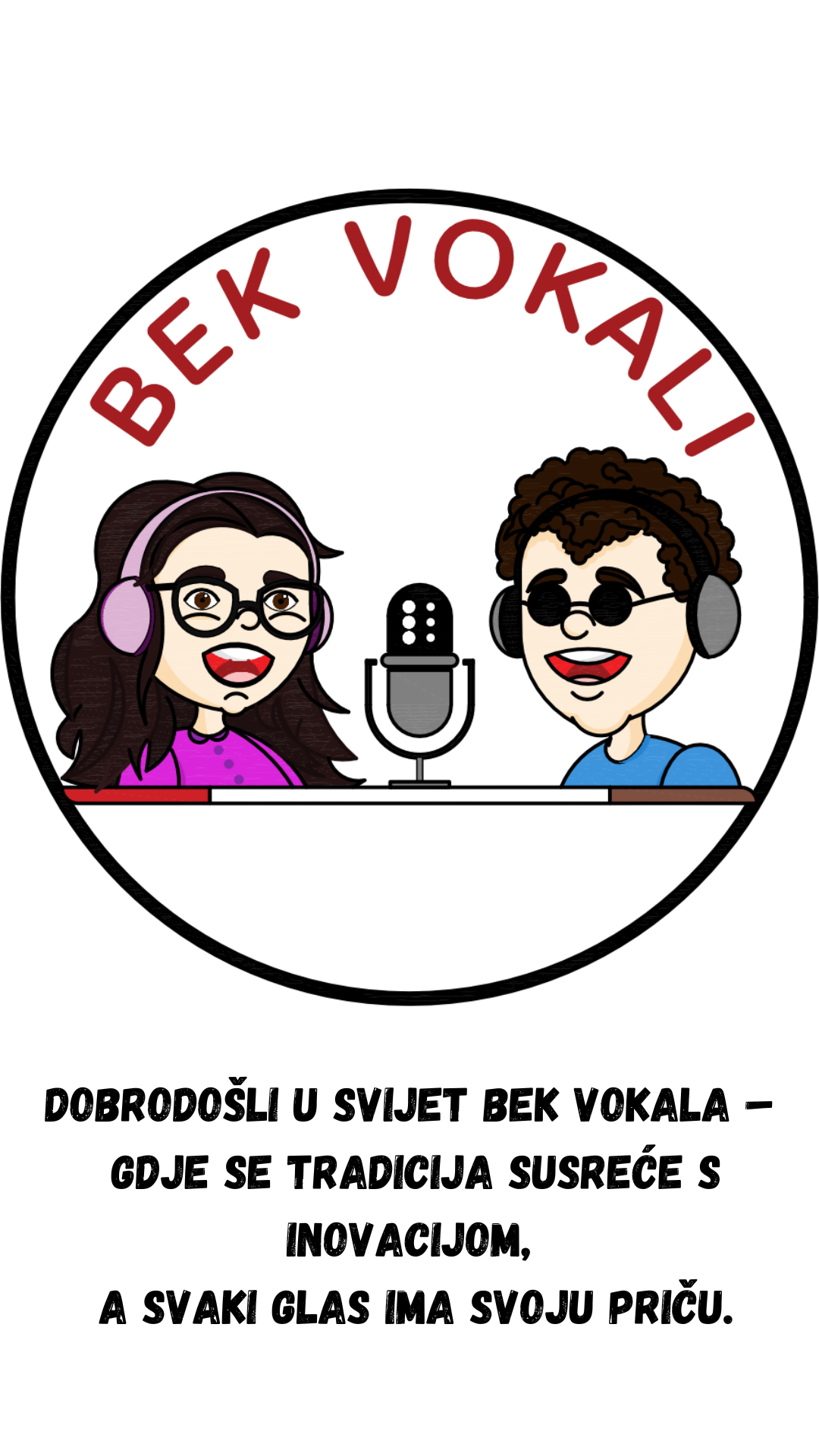 Logo Bek Vokala ispod kojeg piše Dobrodošli u svijet Bek Vokala – gdje se tradicija susreće s inovacijom, a svaki glas ima svoju priču.